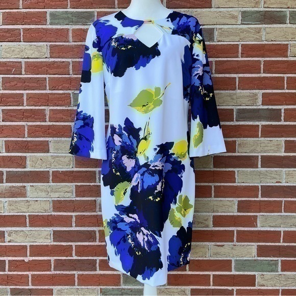 ☀️ Trina Turk Embellished Keyhole White Yellow Multicolor Floral Dress - Picture 1 of 11